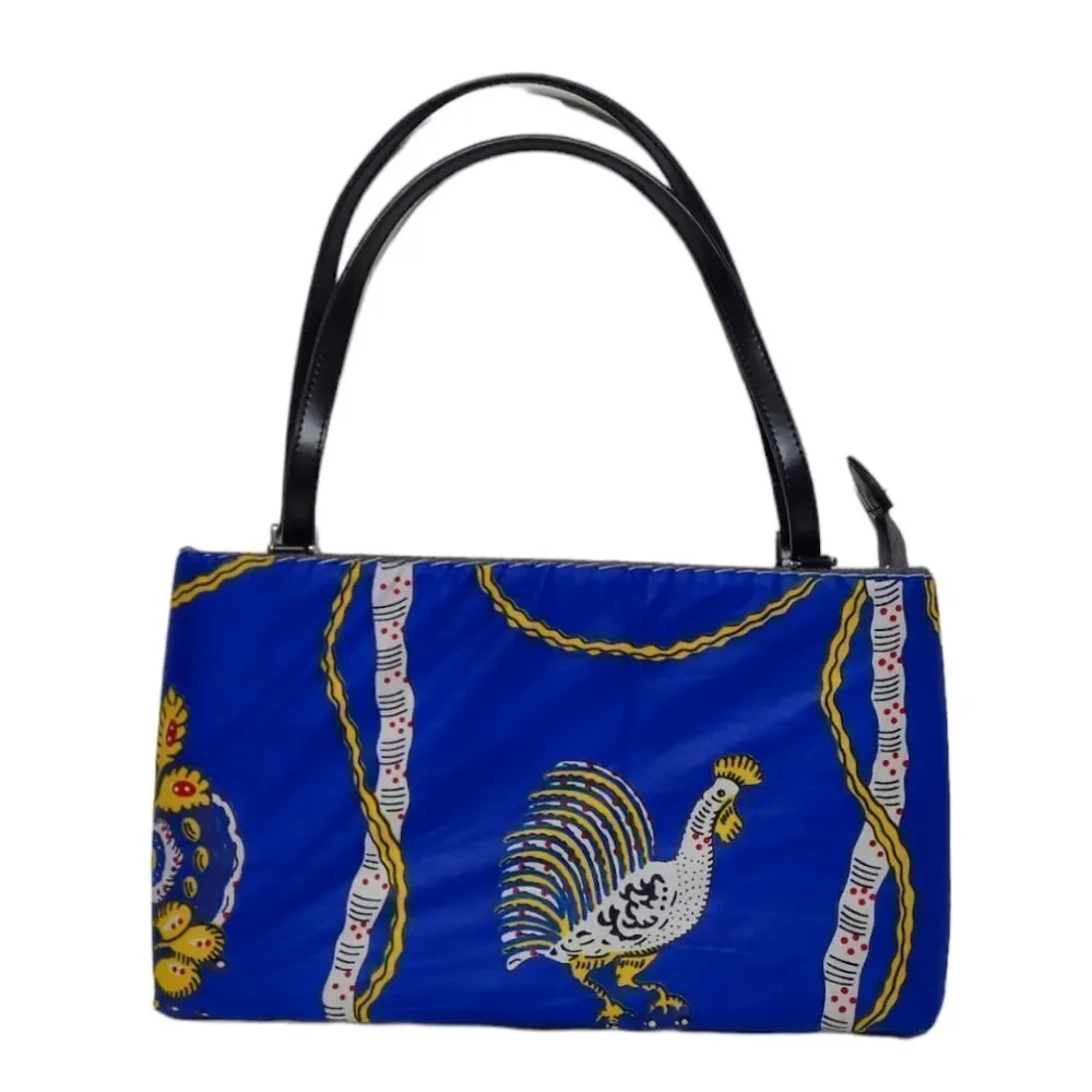 VINTAGE 90s/Y2K‎ blue rooster print structured hand bag purse - Picture 3 of 8